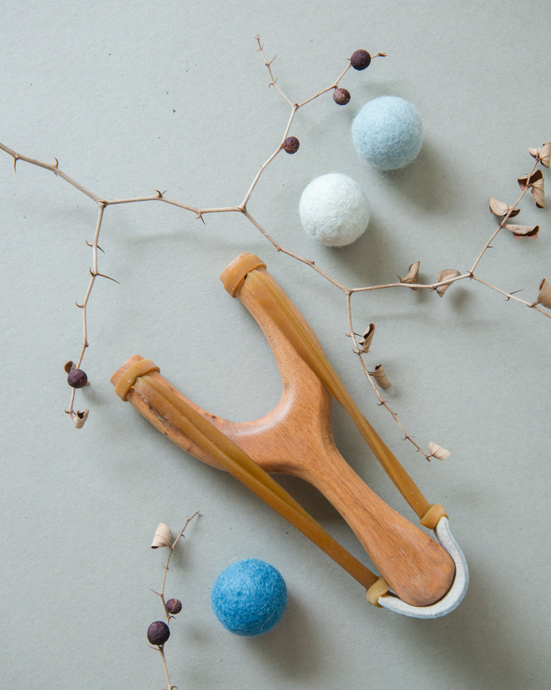 Wooden Slingshot & Felt Balls