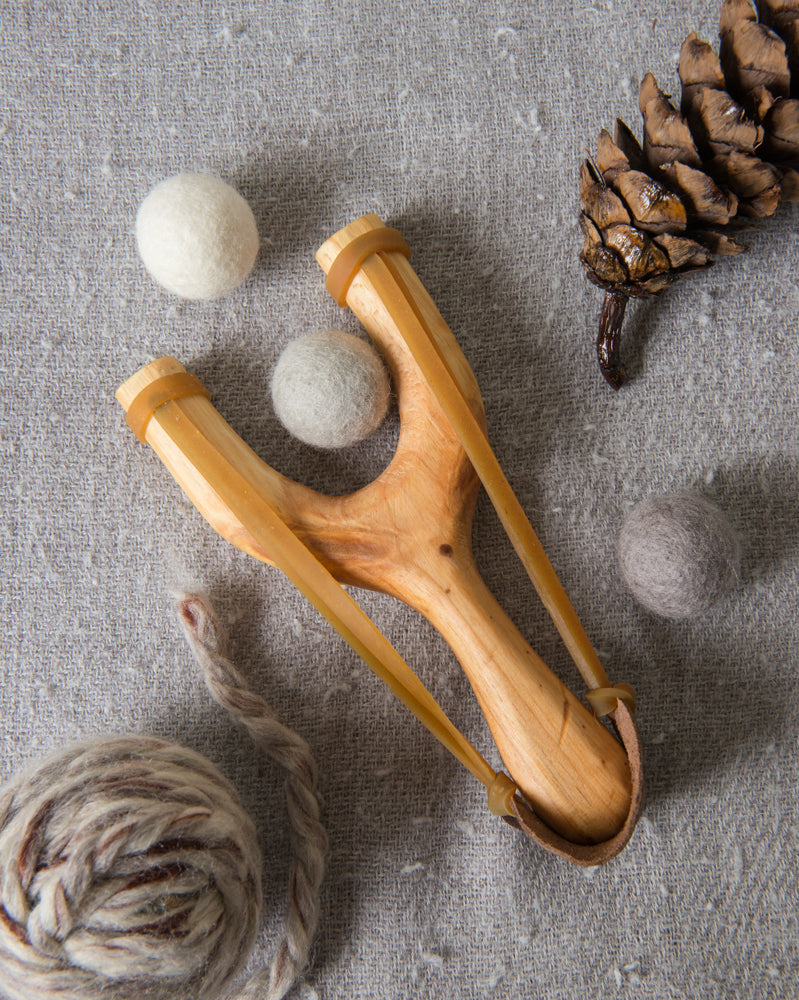 Wooden Slingshot & Felt Balls