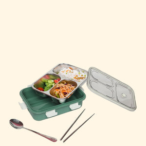 Alcazie 3-Compartment Stainless Steel Lunch Box - Kids Park