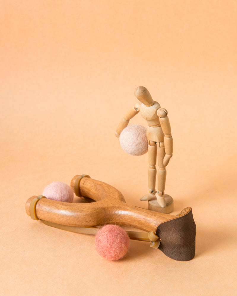 Wooden Slingshot & Felt Balls