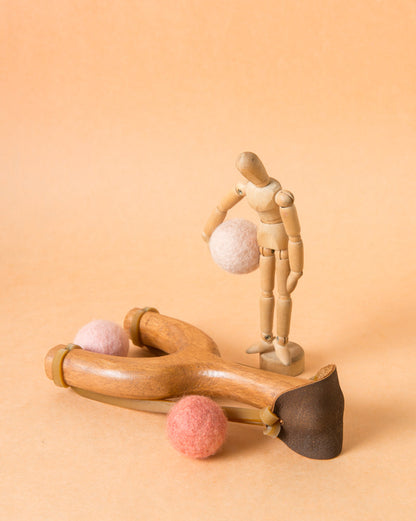 Wooden Slingshot & Felt Balls