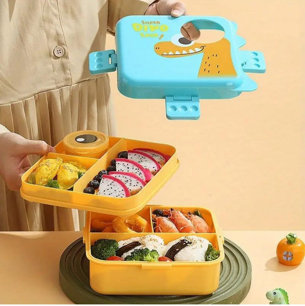 Alcazie 3D Dino plastic 5 compartment, leak-proof,800 ml lunchbox (BPA FREE)