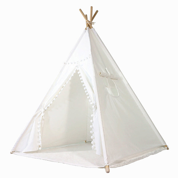Alcazie Tent/Tepee - White with Pom Poms