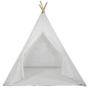 Alcazie Tent/Tepee - White with Pom Poms