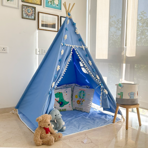 Alcazie Tent/Tepee - Light Blue with Pom Poms