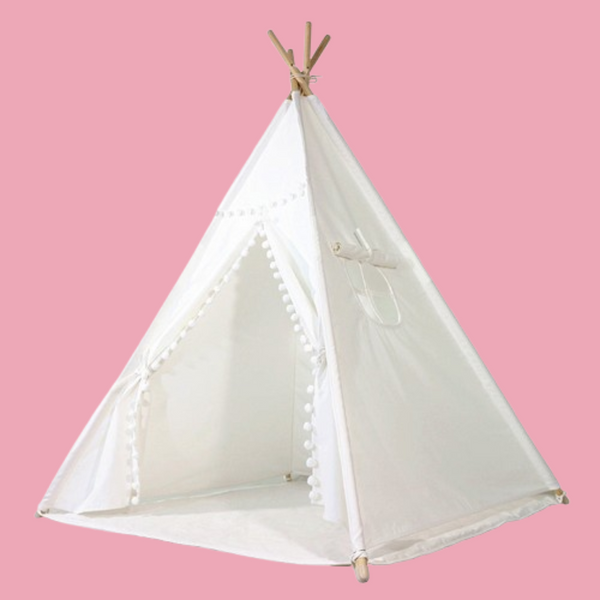 Alcazie Tent/Tepee - White with Pom Poms