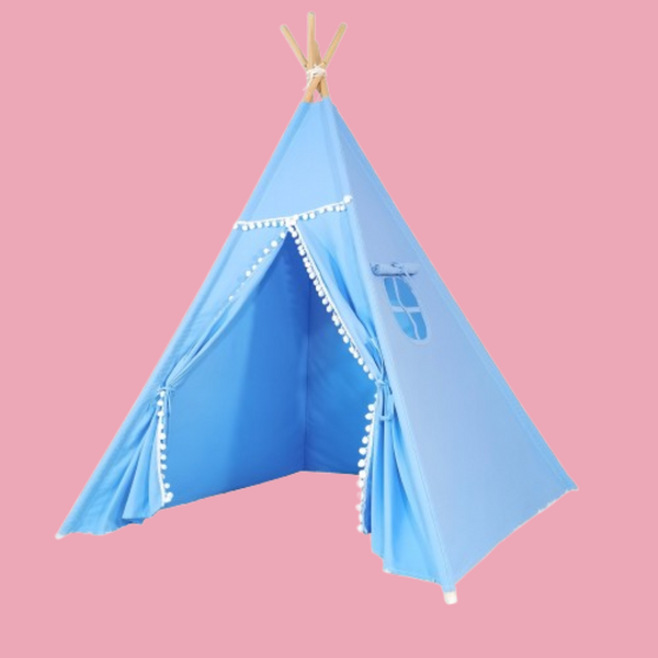 Alcazie Tent/Tepee - Light Blue with Pom Poms