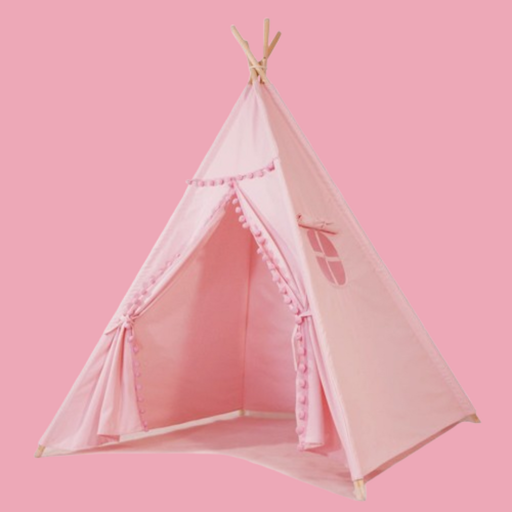Alcazie Tent/Tepee - Pink with Pom Poms